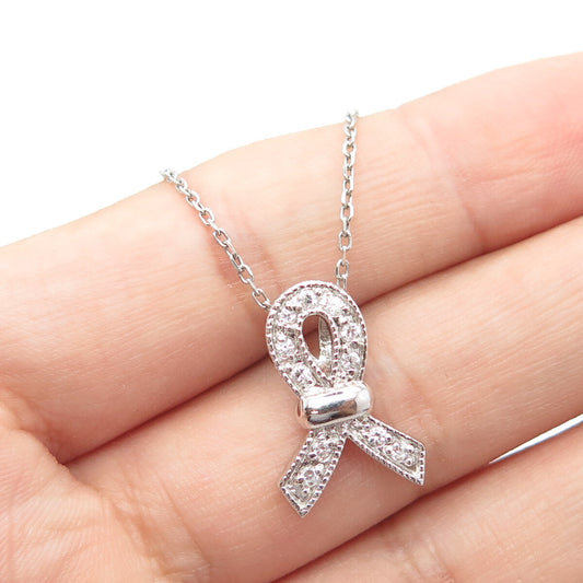 925 Sterling Silver Italy White C Z Bow Cable Chain Necklace 18"