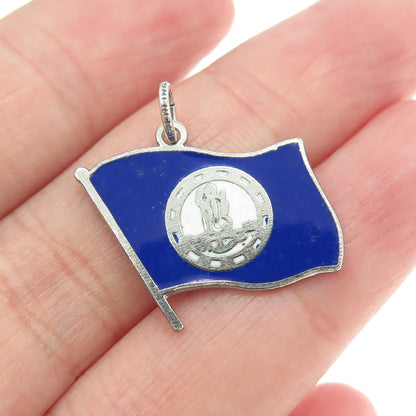 925 Sterling Silver Vintage Blue Enamel Virginia Flag Pendant