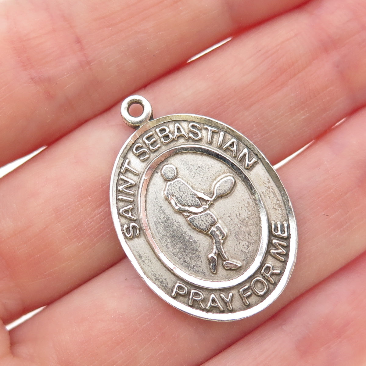 BLISS 925 Sterling Silver Vintage St. Sebastian Medal Oxidized Charm Pendant