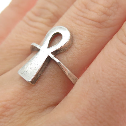 925 Sterling Silver Vintage Egyptian Ankh Oxidized Ring Size 6.5