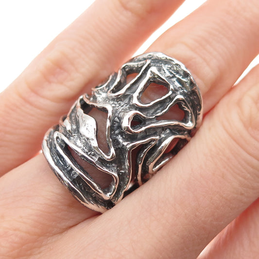 925 Sterling Silver Vintage Modernist Oxidized Ring Size 5.25
