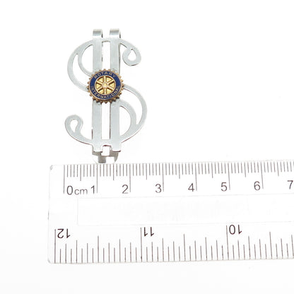 925 Sterling 2-Tone Antique Art Deco Enamel Rotary Intl. Dollar Sign Money Clip