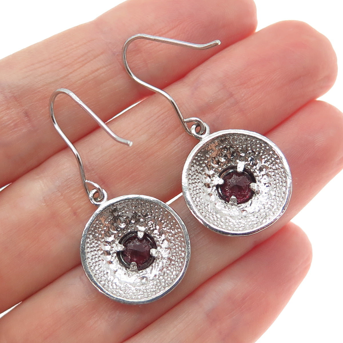 925 Sterling Silver Vintage Real Round-Cut Tourmaline Oxidized Dangle Earrings