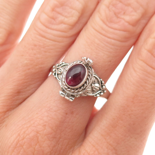 925 Sterling Silver Vintage Real Rhodolite Oxidized Poison Ring Size 9