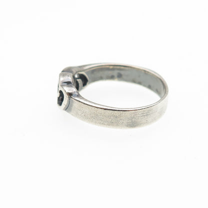 925 Sterling Silver Vintage Modernist Couple Heart Oxidized Ring Size 8.5