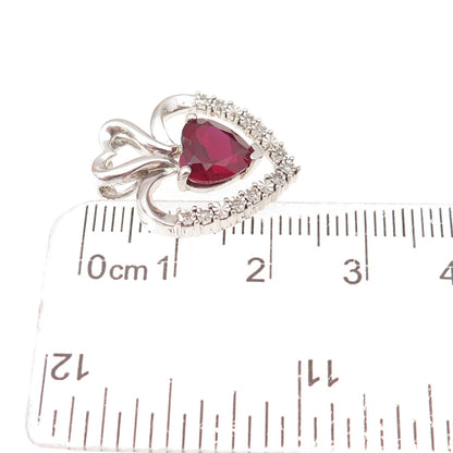 925 Sterling Silver Real Diamond & Lab-Created Ruby Heart Charm Pendant