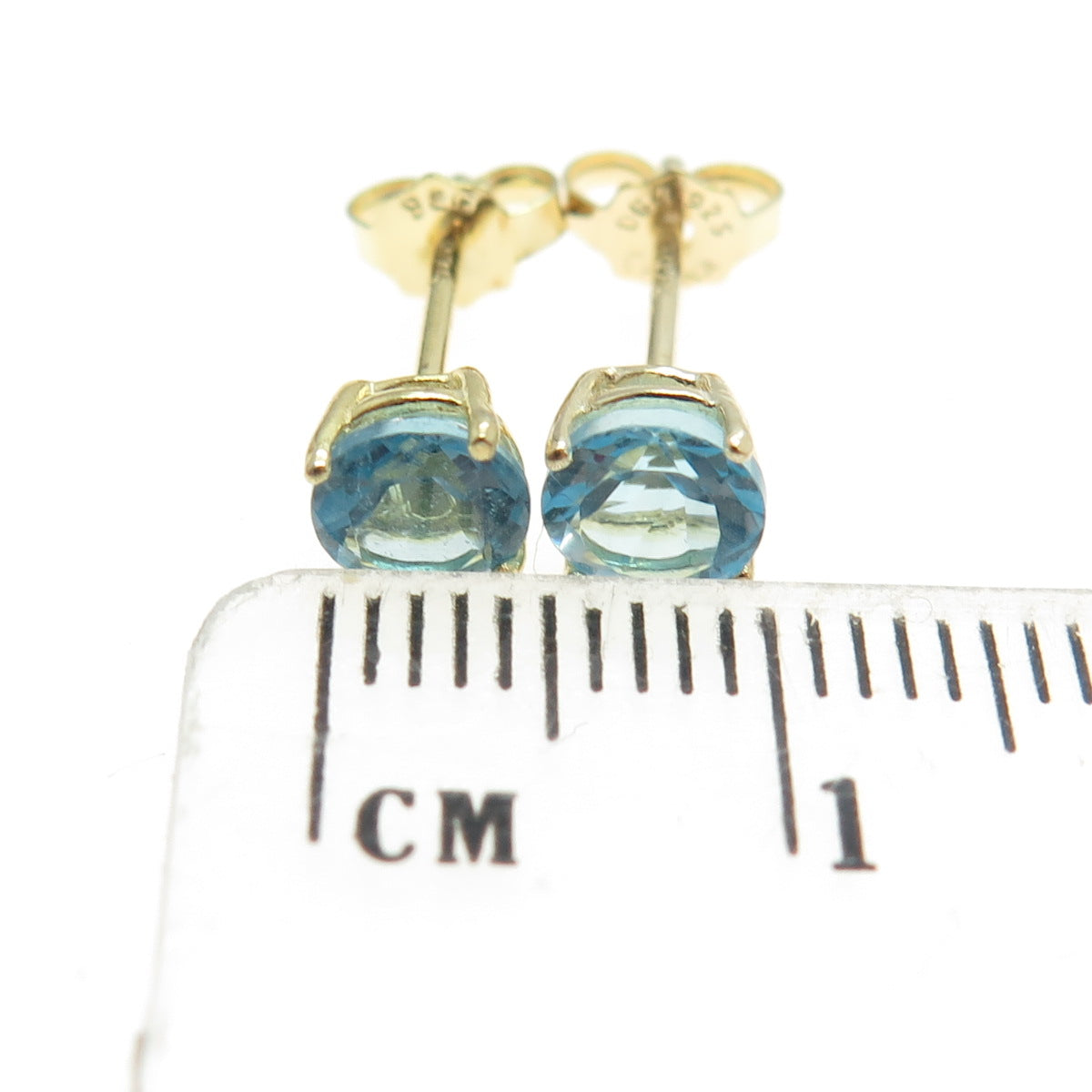 DBJ DEE BERKLEY 925 Sterling Silver Gold Plated Real Blue Topaz Stud Earrings