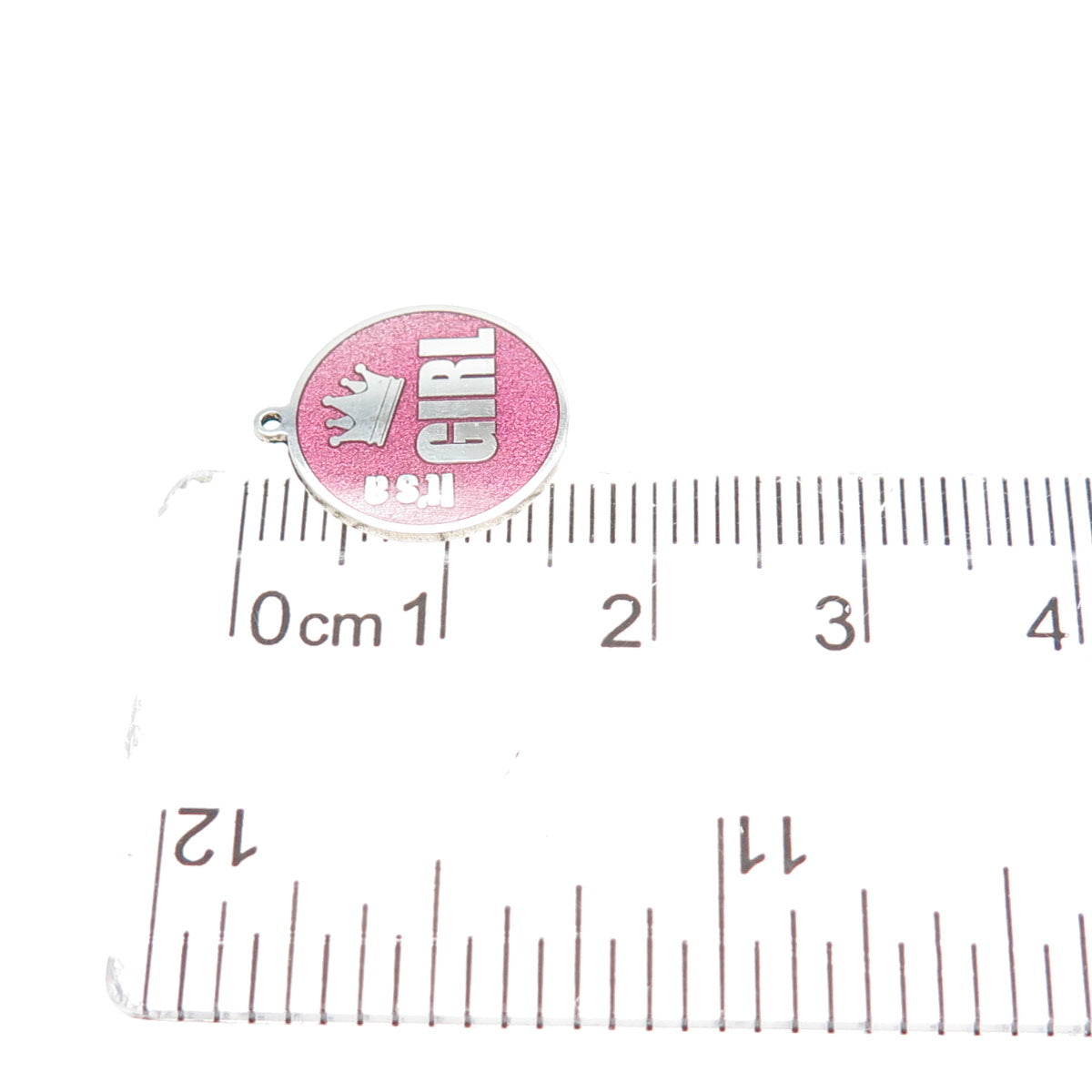 925 Sterling Silver Pink Enamel It's a Girl Crown Round Minimalist Charm Pendant