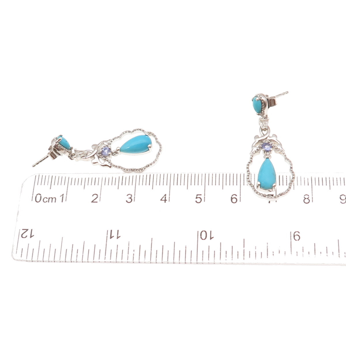 Chuck Clemency 925 Sterling Silver Real Turquoise & Tanzanite Dangle Earrings
