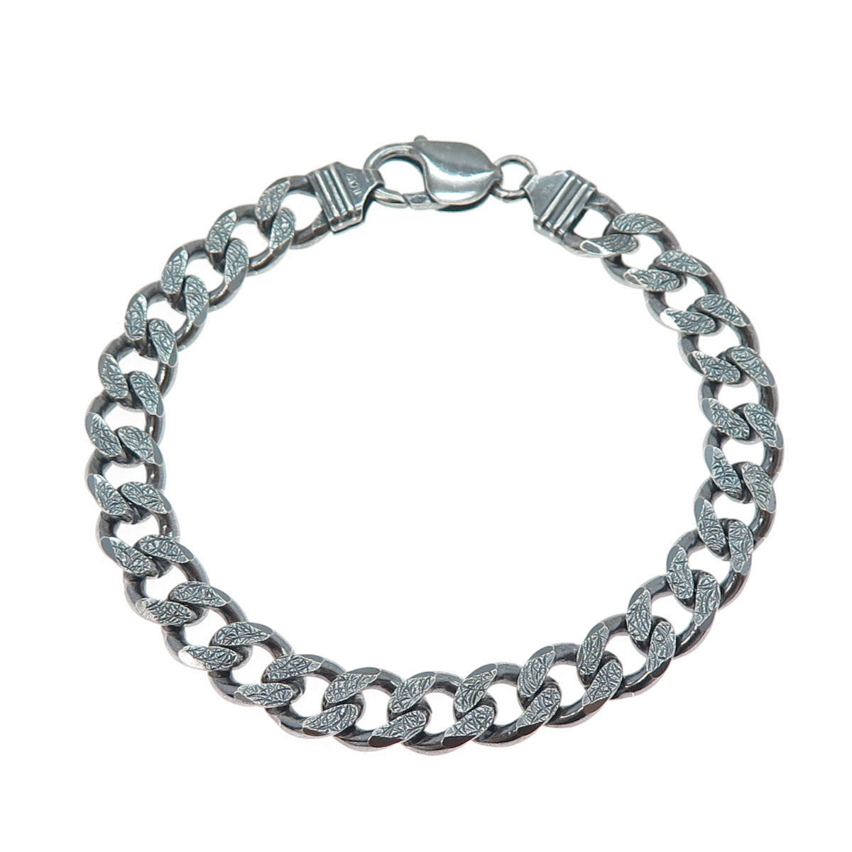 925 Sterling Silver Vintage Italy Modernist Cuban Link Oxidized Bracelet 8.5"