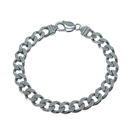 925 Sterling Silver Vintage Italy Modernist Cuban Link Oxidized Bracelet 8.5"