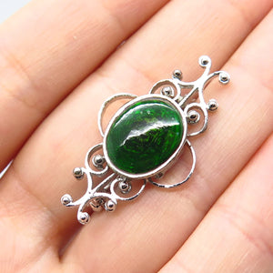 925 Sterling Silver Vintage Enamel Ornate Pin Brooch