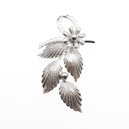 Star-Art 925 Sterling Silver Antique Art Deco Flower & Leaf Oxidized Pin Brooch
