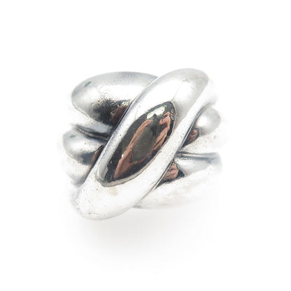 925 Sterling Silver Vintage Modernist Crisscross Dome Oxidized Ring Size 5.5