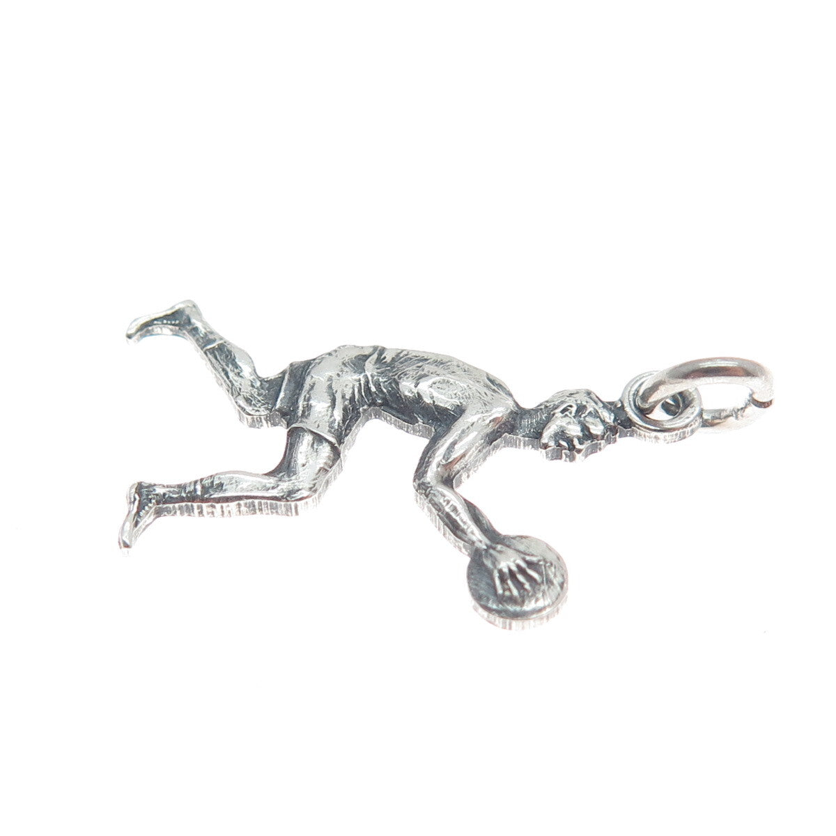 ART'S ELEGANCE 925 Sterling Silver Vintage Basketball Player Oxidized Pendant