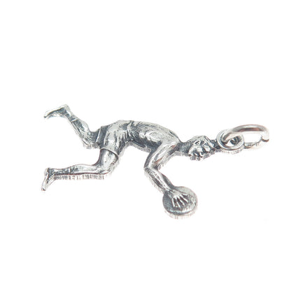 ART'S ELEGANCE 925 Sterling Silver Vintage Basketball Player Oxidized Pendant
