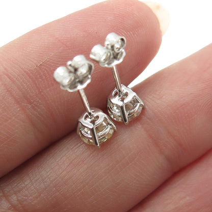925 Sterling Silver Round-Cut Shaped Canary C Z Stud Earrings