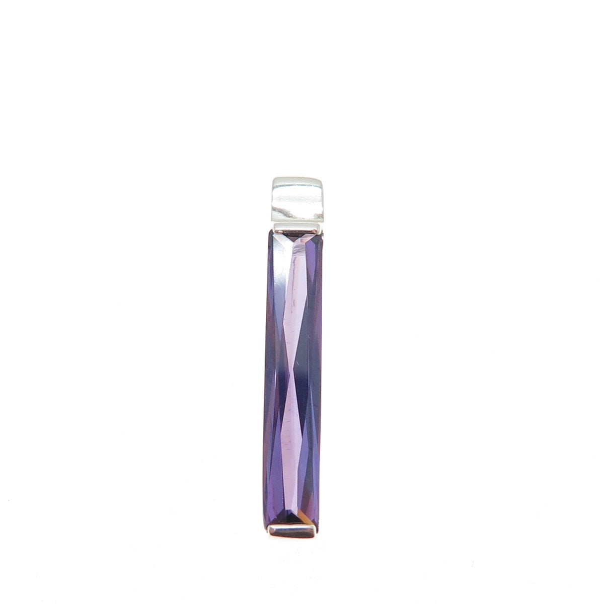 925 Sterling Silver Vintage Baguette-Cut Purple C Z Slide Bar Charm Pendant