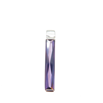 925 Sterling Silver Vintage Baguette-Cut Purple C Z Slide Bar Charm Pendant