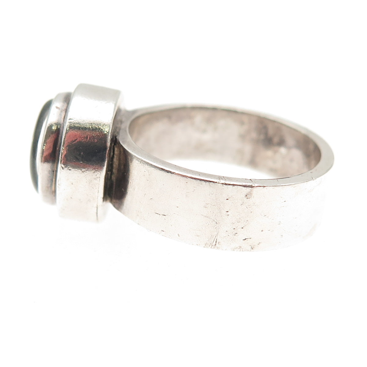 925 Sterling Silver Vintage Dichroic Glass Modernist Oxidized Ring Size 7