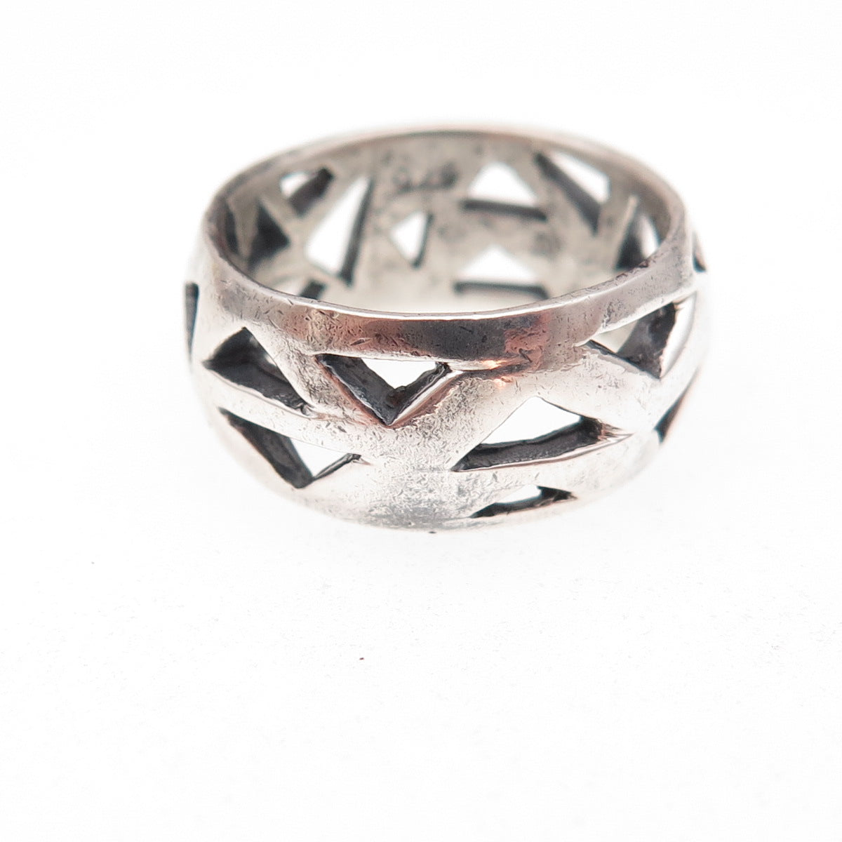 925 Sterling Silver Vintage Modernist Geometric Oxidized Ring Size 6.5