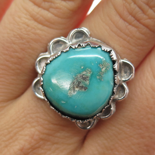 Old Pawn 925 Sterling Silver Vintage Southwestern Kingman Turquoise Ring Size 7