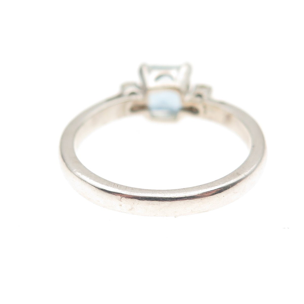925 Sterling Silver Vintage Real Diamond & Aquamarine Ring Size 5.75