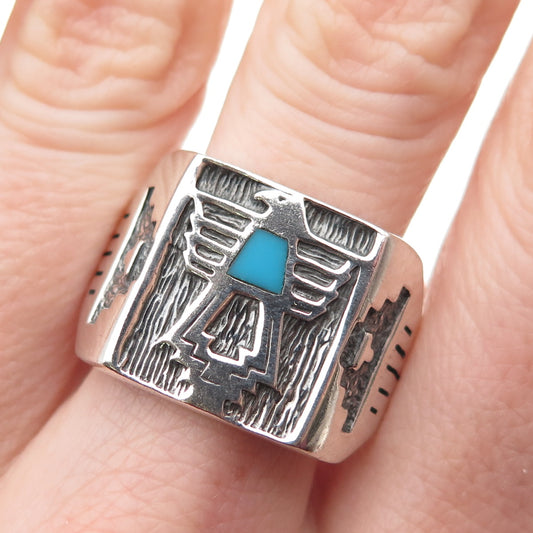 Carolyn Pollack Old Pawn 925 Sterling Vintage Turquoise Thunderbird Ring Size 13
