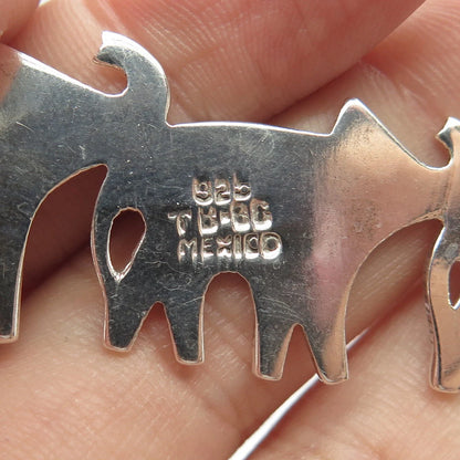 925 Sterling Silver Vintage Mexico Triple Elephant For Good Luck Pin Brooch