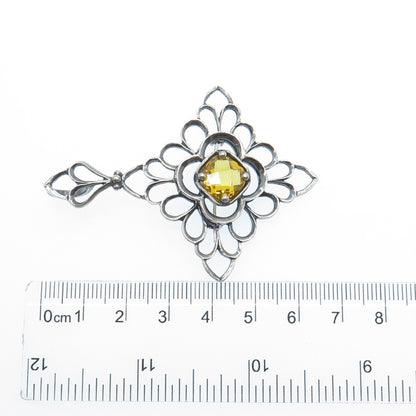 925 Sterling Silver Vintage Canary C Z Floral Cross Pin Brooch / Pendant