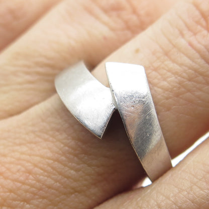 925 Sterling Silver Vintage Modernist Bypass Ring Size 7.25