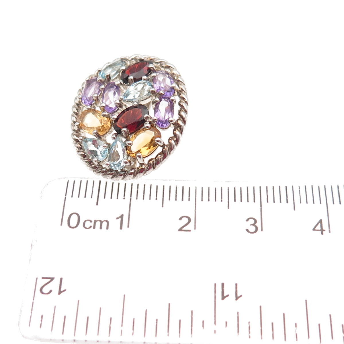 925 Sterling Real Blue Topaz Garnet Citrine Amethyst Cluster Slide Mini Pendant