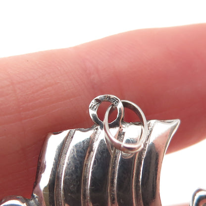 925 Sterling Silver Vintage Norway Viking Ship Oxidized Charm Pendant