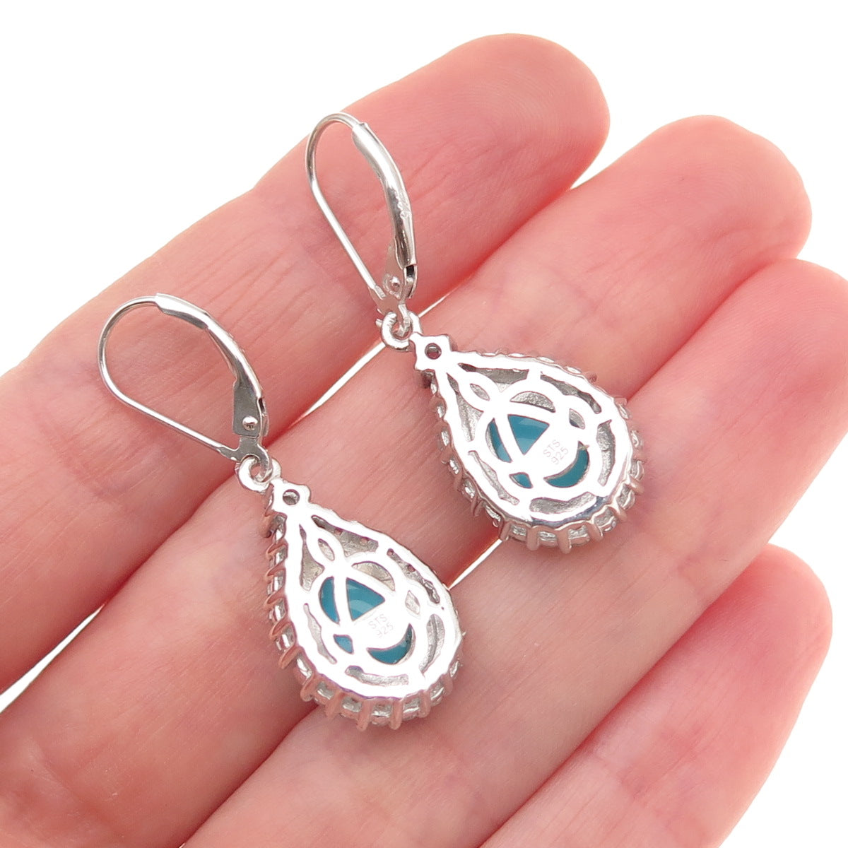 Chuck Clemency Sterling Silver Real Turquoise Tanzanite & Topaz Dangle Earrings