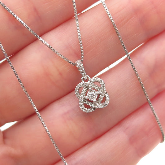 925 Sterling Silver Real Round-Cut Diamond Floral Box Chain Necklace 18"