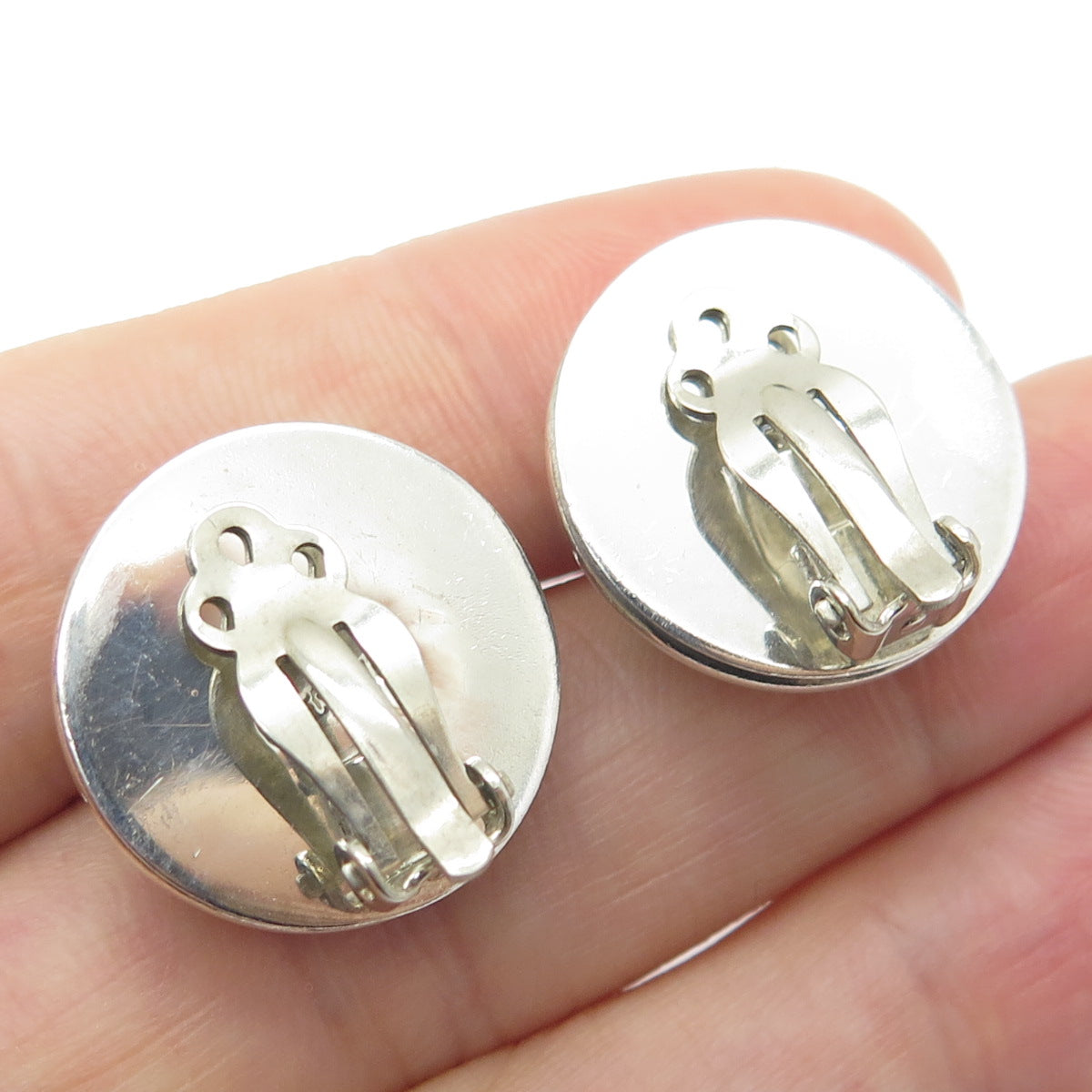 925 Sterling Silver Vintage Mexico Modernist Half Ball Clip On Earrings