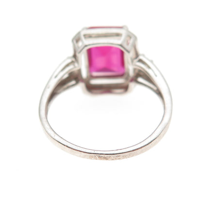 925 Sterling Silver Real Diamond & Lab-Created Ruby Ring Size 7.25