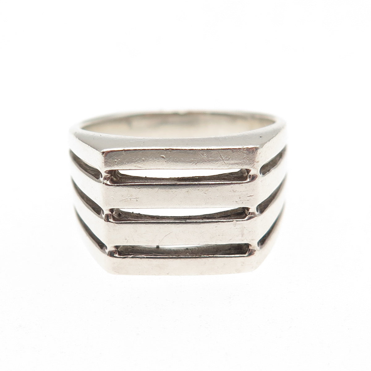 925 Sterling Silver Vintage 4-Row Signet Ring Size 6.75