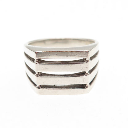 925 Sterling Silver Vintage 4-Row Signet Ring Size 6.75