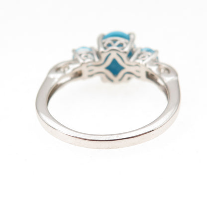 Chuck Clemency Sterling Silver Real Turquoise Blue & White Topaz Ring Size 8.25