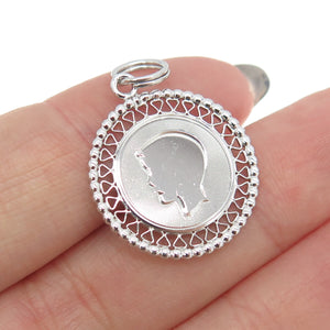 925 Sterling Silver Vintage Boy Filigree Round Charm Pendant