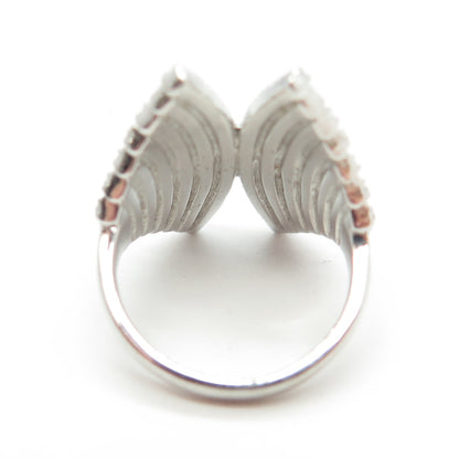 925 Sterling Silver Pave C Z Wings Statement Ring Size 5.25