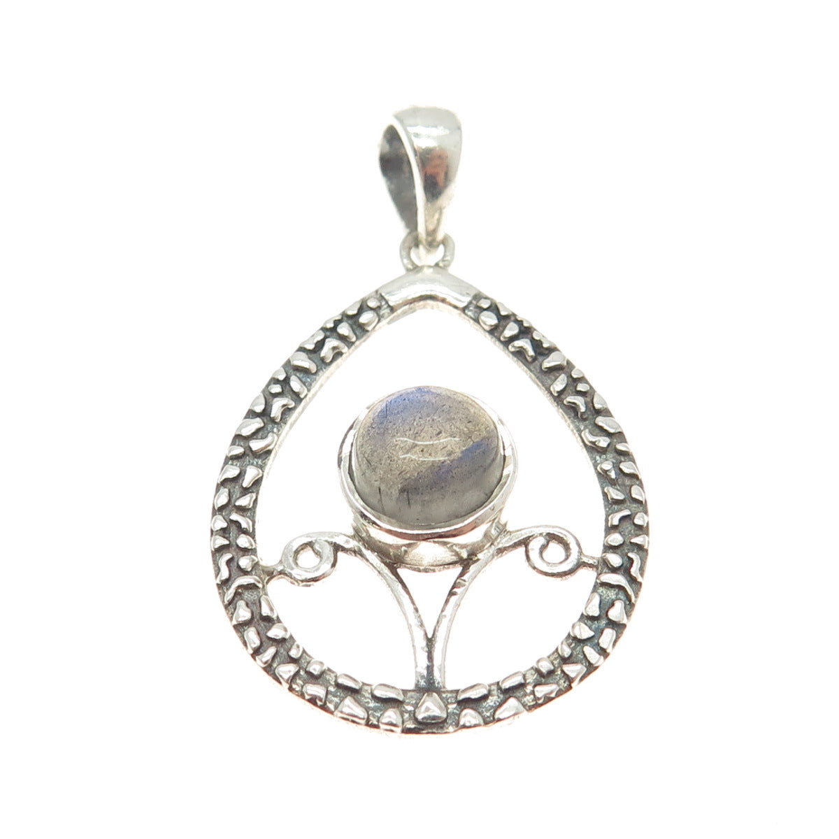 925 Sterling Silver Vintage Real Moonstone Gem Drop Pendant