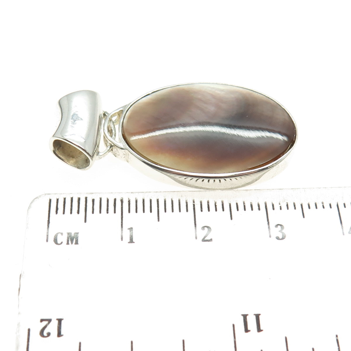 925 Sterling Silver Vintage Real Mother-of-Pearl Oval Slide Pendant