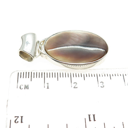 925 Sterling Silver Vintage Real Mother-of-Pearl Oval Slide Pendant