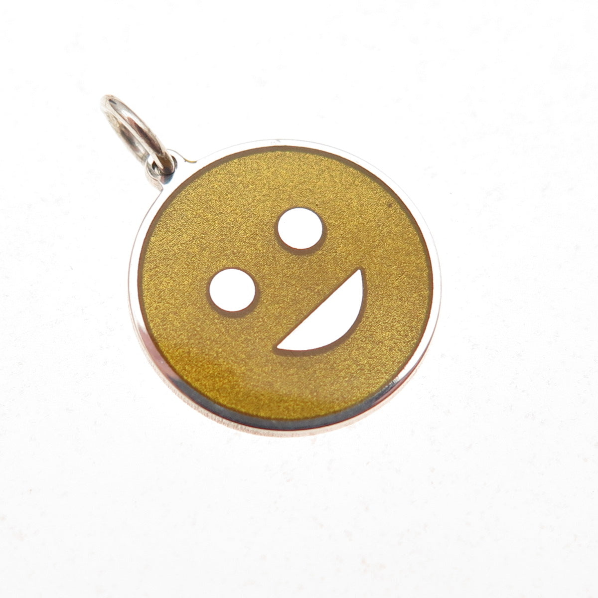 925 Sterling Silver Yellow Enamel Smiling Face Emoji Charm Pendant