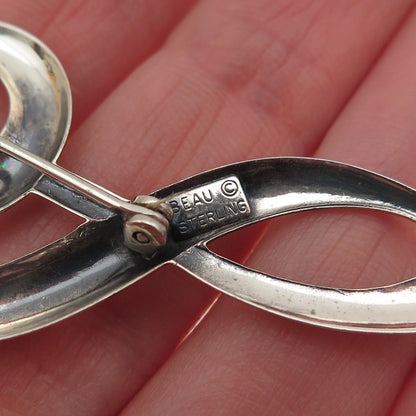 BEAU 925 Sterling Silver Vintage Treble Clef Oxidized Pin Brooch