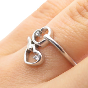 925 Sterling Silver Round-Cut C Z Heart Bypass Ring Size 6.75