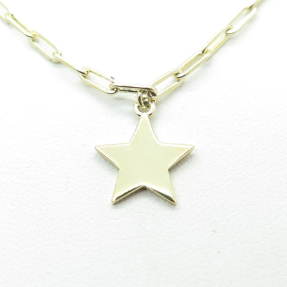 925 Sterling Silver Gold Plated Star Paperclip Chain Necklace 16-18"