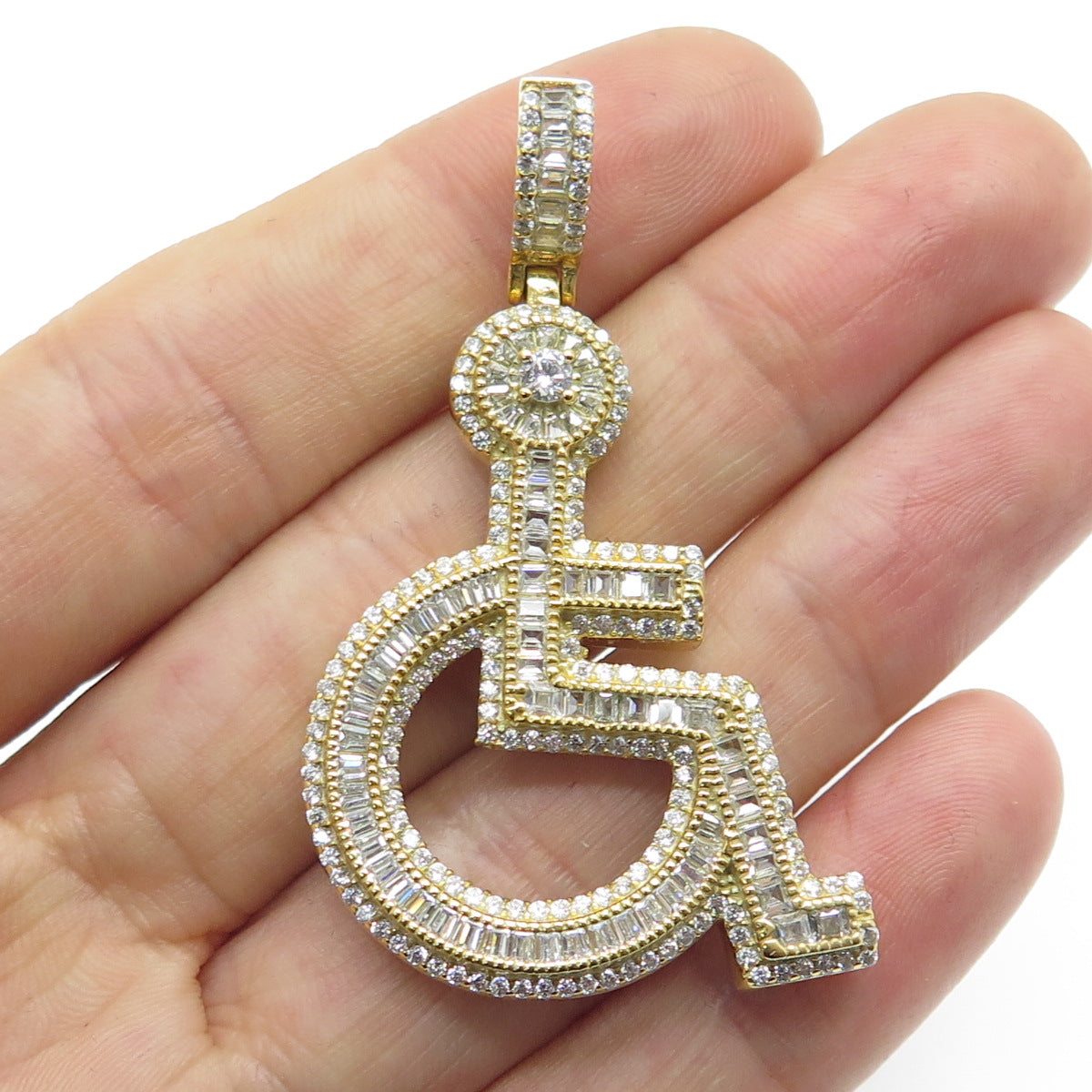 925 Sterling Silver Gold Plated C Z International Symbol of Access Pendant